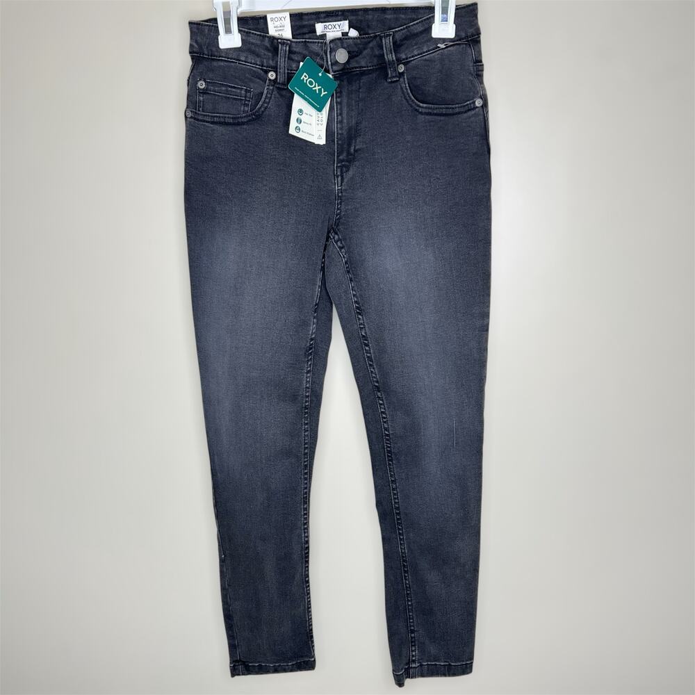 ROXY Skinny Jeans 26 Black Dark Wash Mid Rise Denim Ankle Cotton Blend Stretch